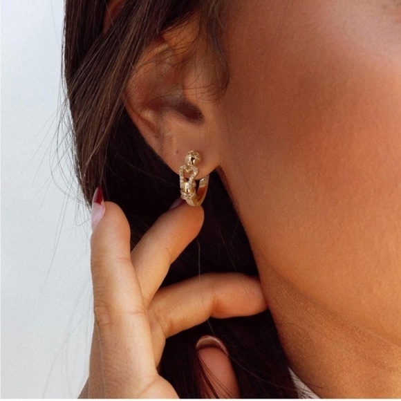 GOLD 14k Gold Plated Cubic Zirconia Buckle Hoop Earrings - Picture 1 of 2
